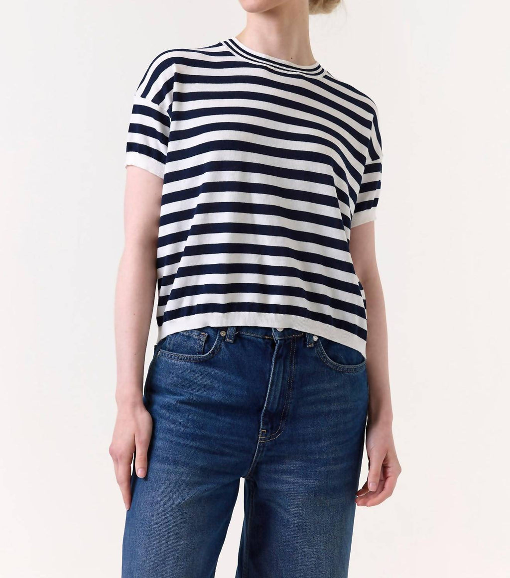 Bree Stripe Boxy Tee In Navy/ivory