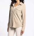 Cassian Button Up Shirt In Camel Ivory Stripe