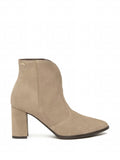 Women's Velour High Heel Ankle Bootie In Tan