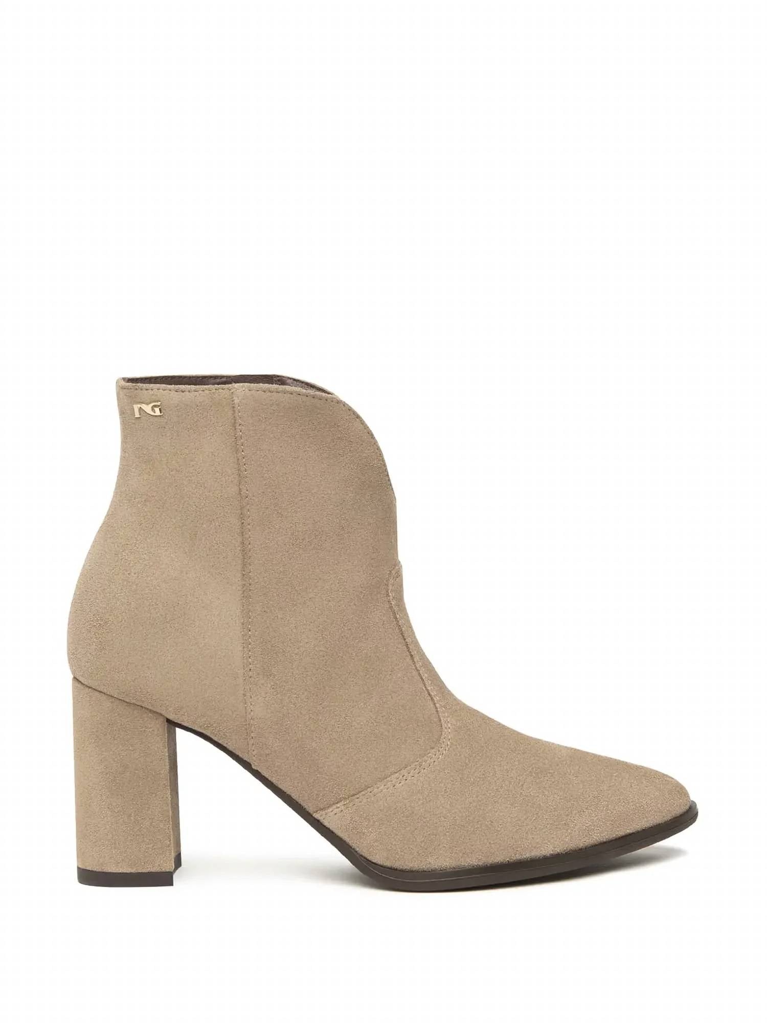 Women's Velour High Heel Ankle Bootie In Tan