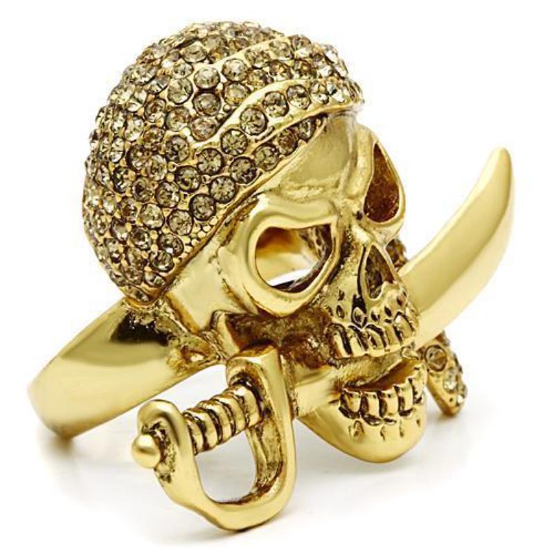 Gold White Metal Ring with Top Grade Crystal in Citrine Yellow