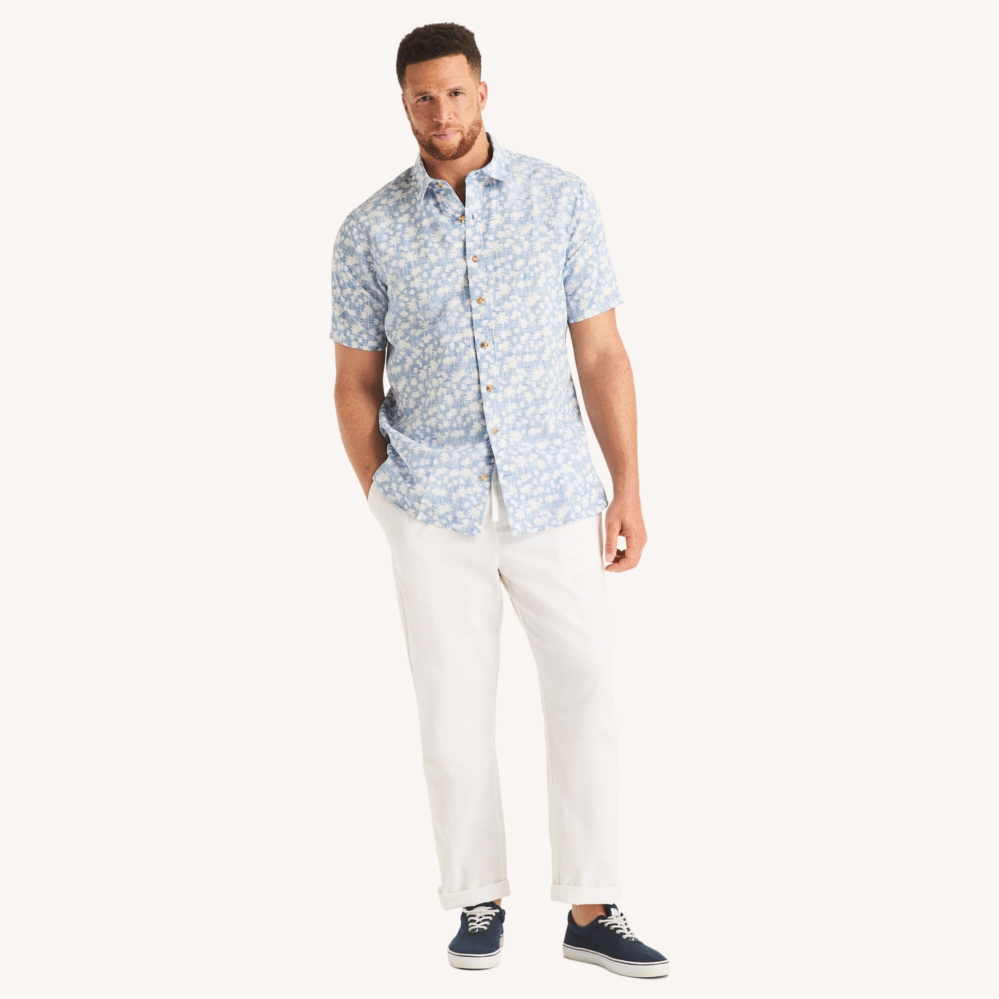 Nautica Mens Big & Tall Printed Short-Sleeve Linen Shirt