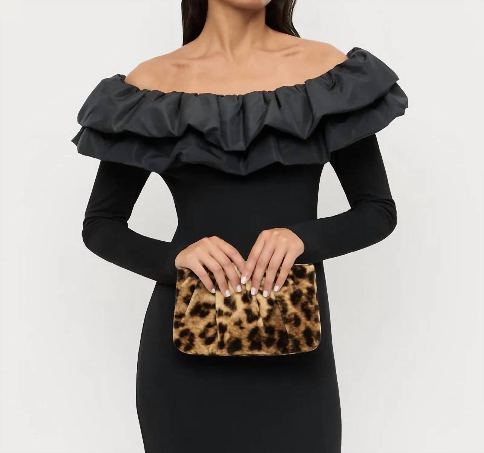 Women's Serena Gathered Velvet Clutch In Leopard