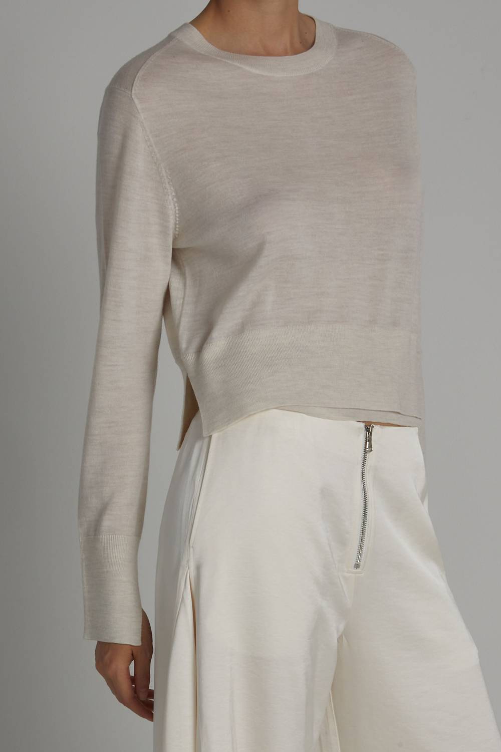 Elodie Layered Crewneck Knit Sweater In Ivory