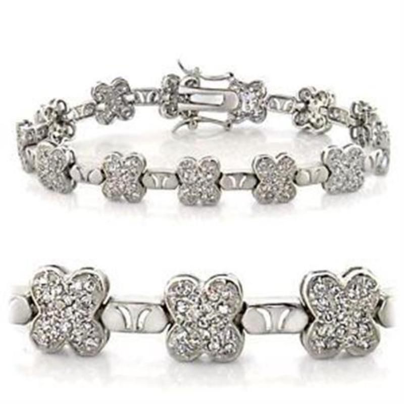 Rhodium Brass Bracelet with AAA Grade CZ in Clear