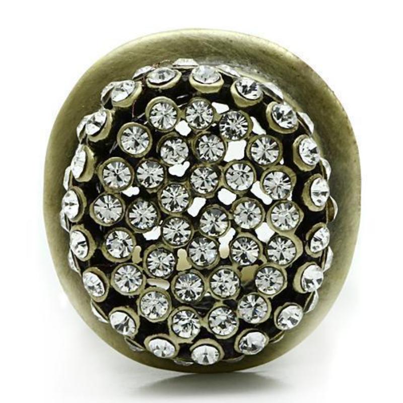Antique Copper White Metal Ring with Top Grade Crystal in Clear
