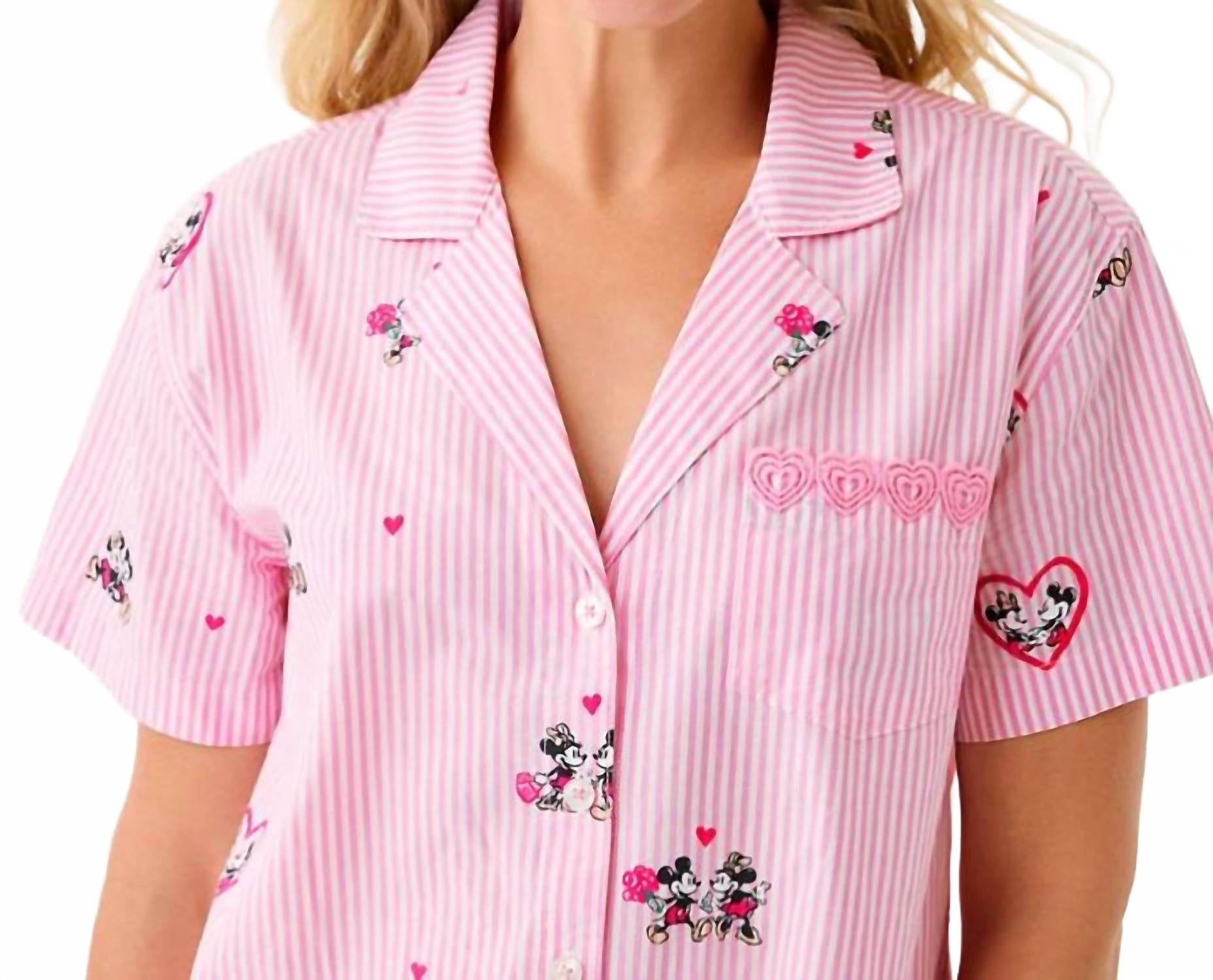 Mari Pj Button-Up Top In Multi Disney Half Drop Overprint