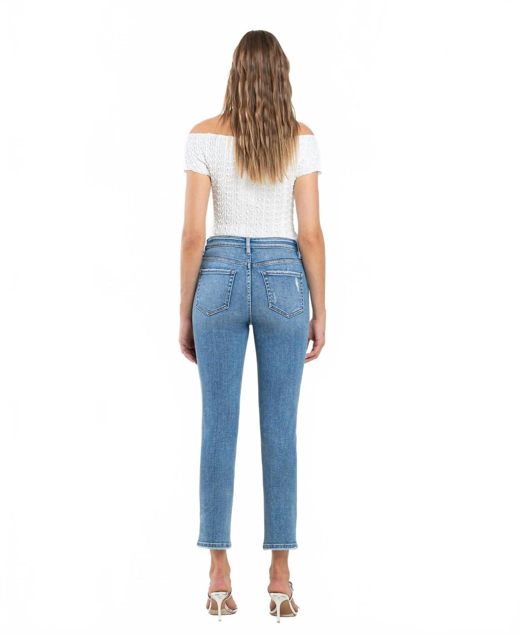High Rise Crop Slim Straight Jean In Blue