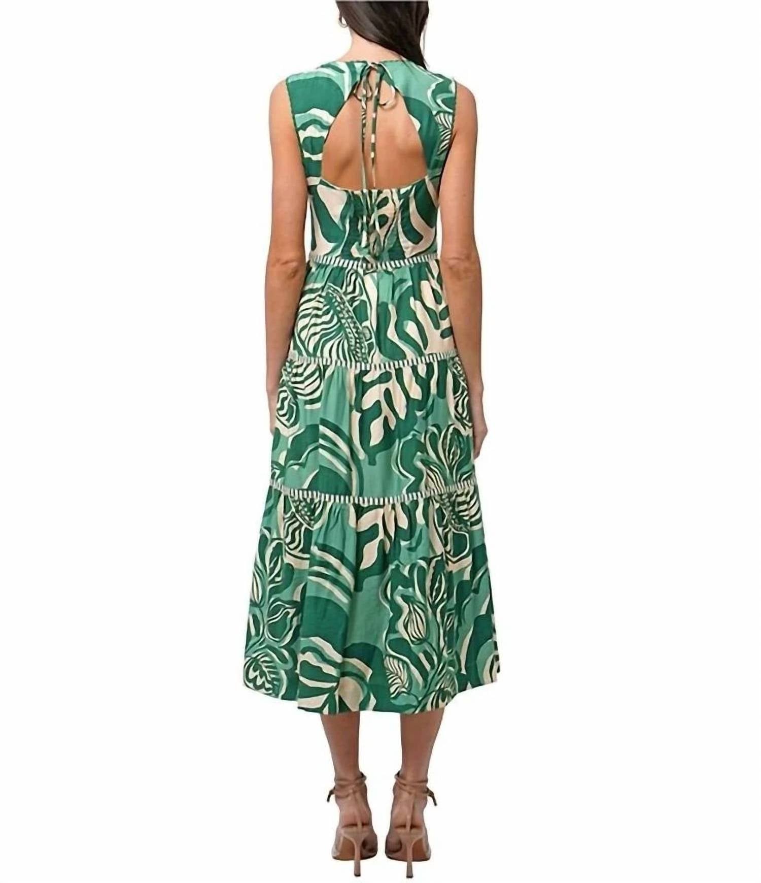 Alva Leaf Midi Dress In Amazon Green