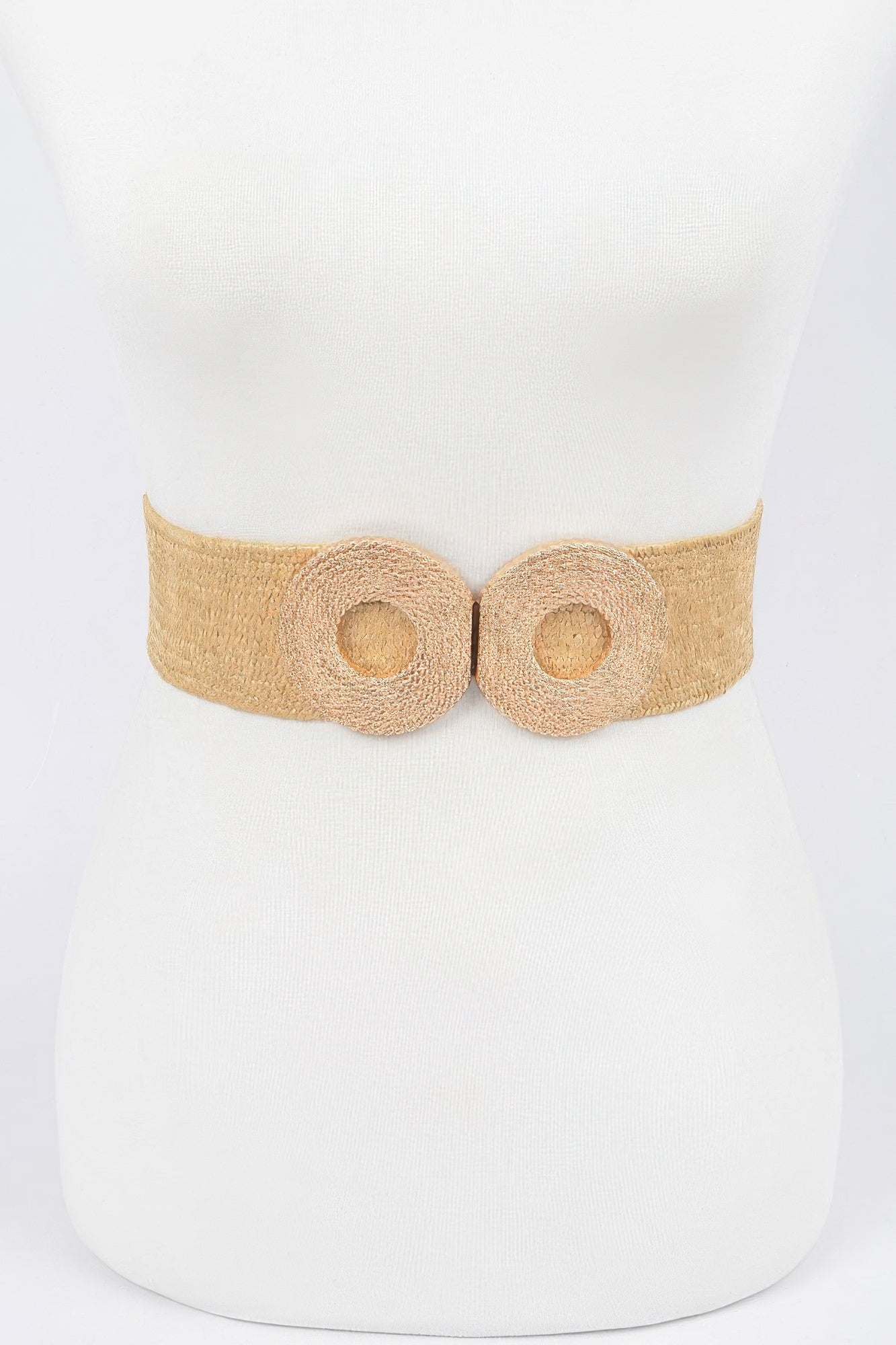 Faux Straw Elastic Two Buckles Belt