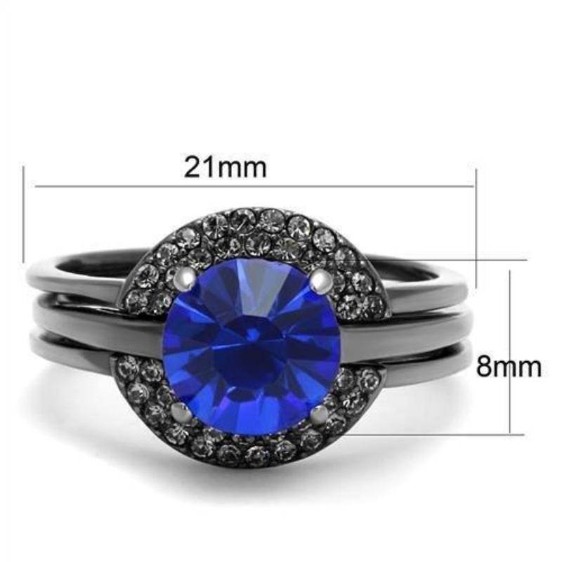 IP Light Black Stainless Steel Ring with Top Grade Crystal in Sapphire