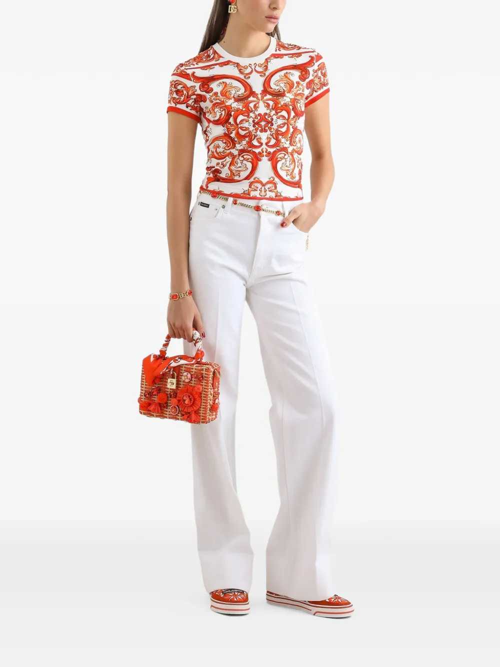 Dolce & Gabbana Women Jersey T-Shirt With Majolica Print