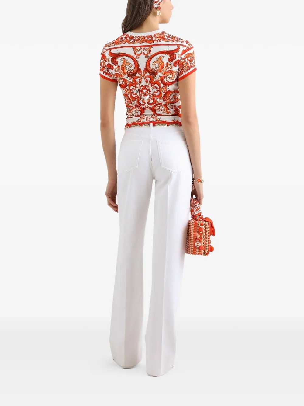 Dolce & Gabbana Women Jersey T-Shirt With Majolica Print
