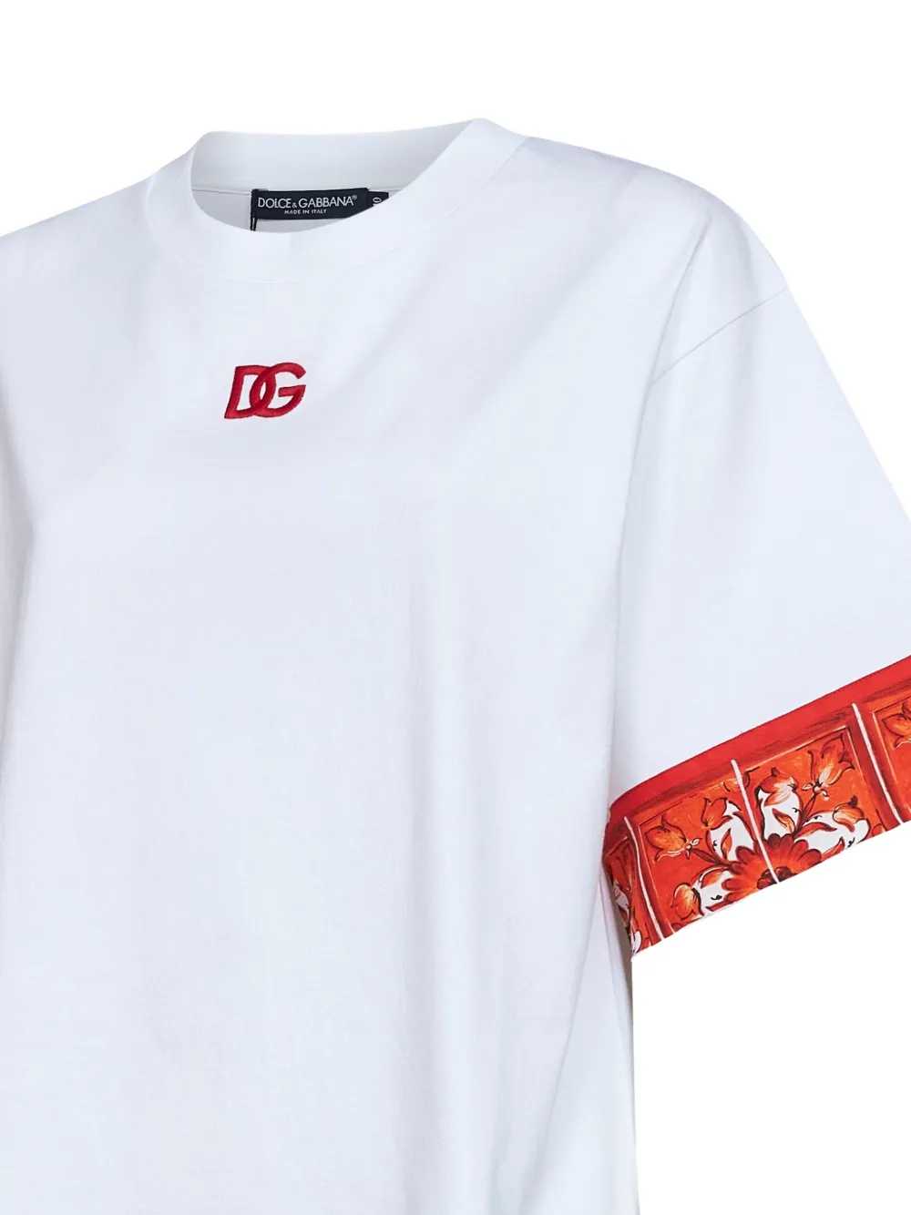 Dolce & Gabbana Women T-Shirt With Embroidered Logo And Majolica Print
