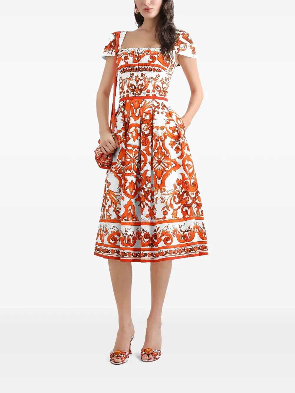 Dolce & Gabbana Women Poplin Dress With Majolica Print