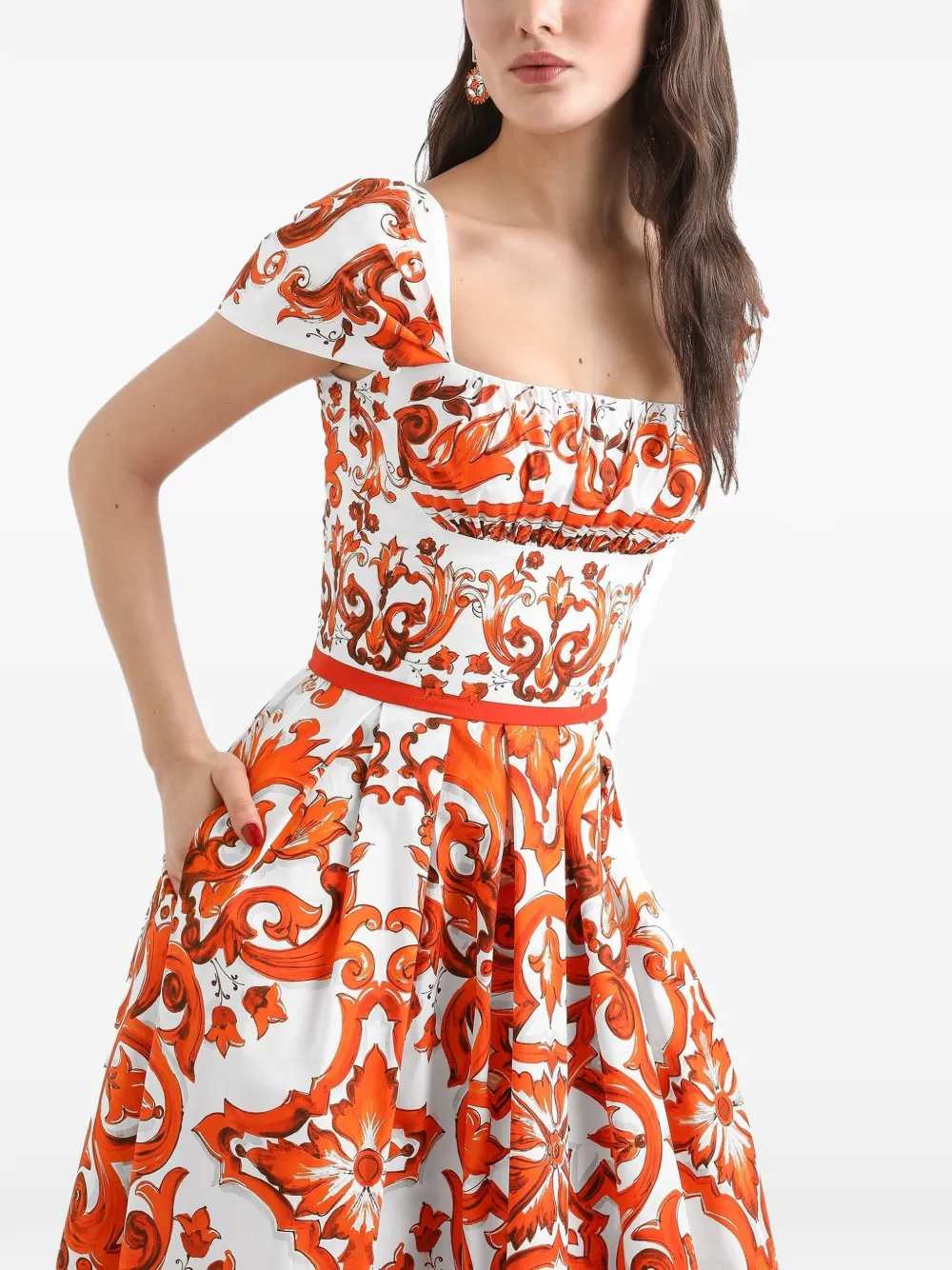 Dolce & Gabbana Women Poplin Dress With Majolica Print