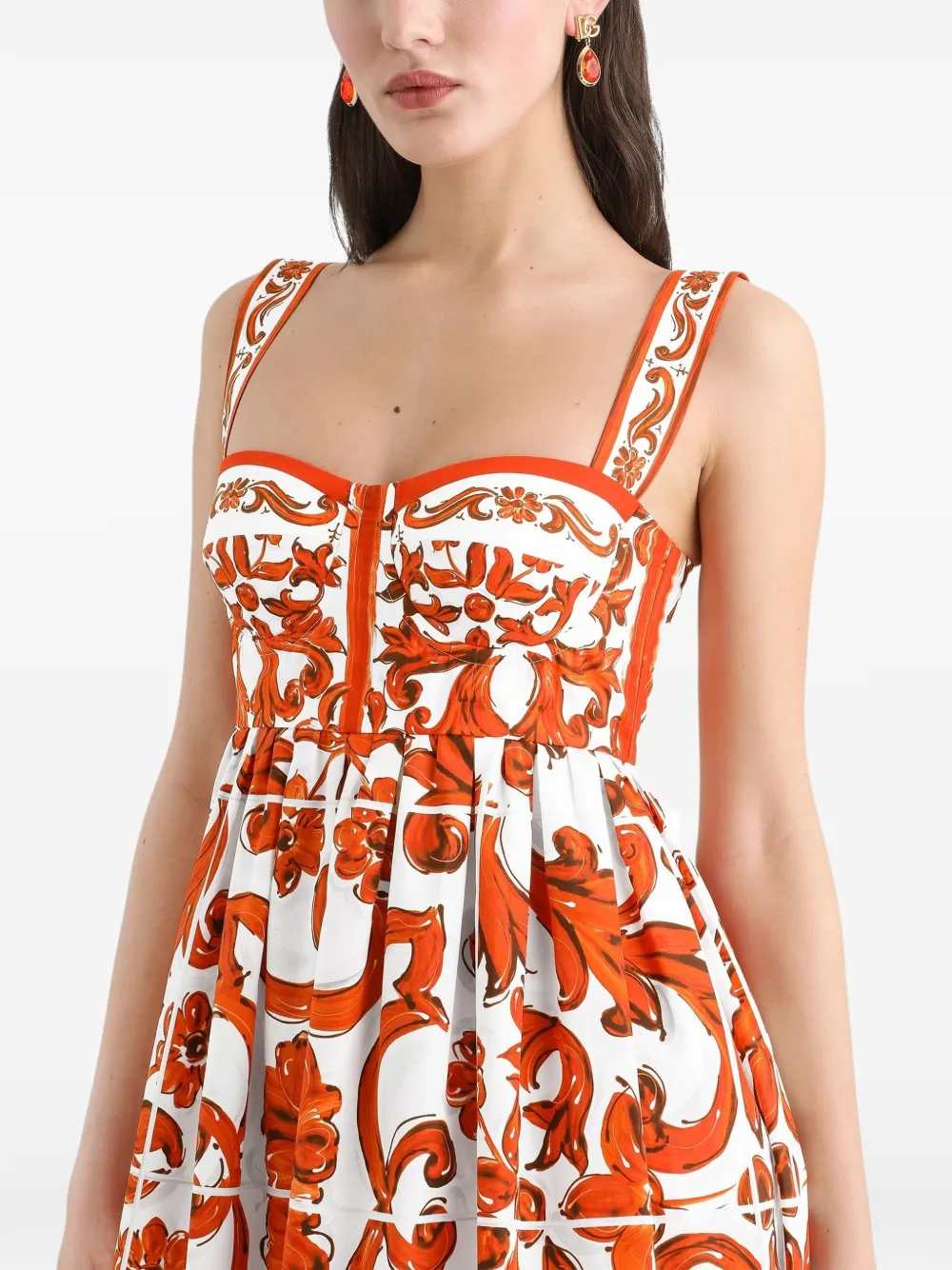 Dolce & Gabbana Women Short Poplin Dress With Majolica Print