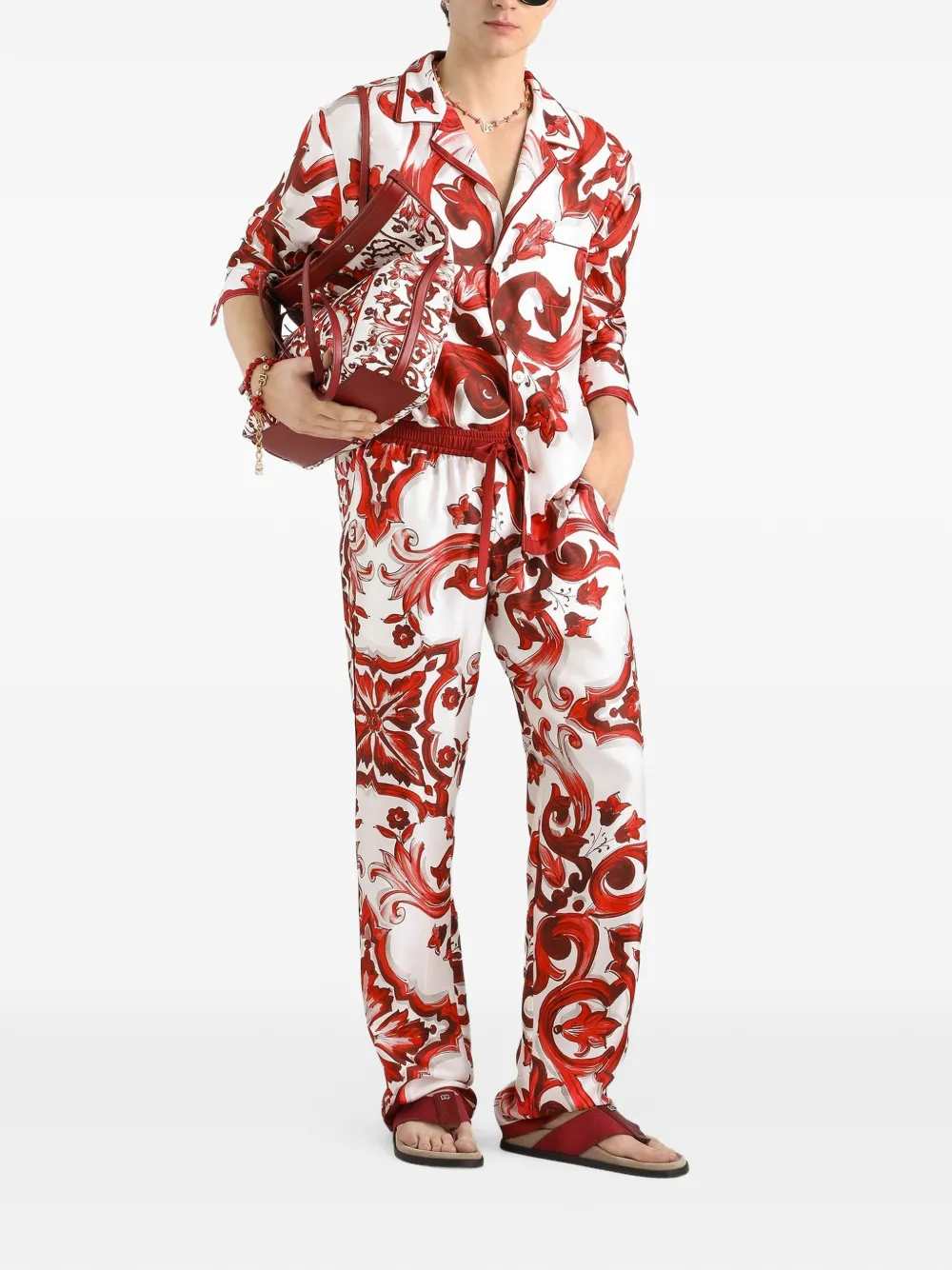 Dolce & Gabbana Men Twill Vanity Trousers With Majolica Print