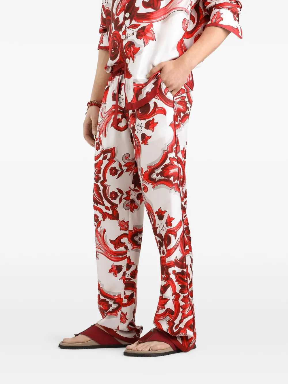Dolce & Gabbana Men Twill Vanity Trousers With Majolica Print