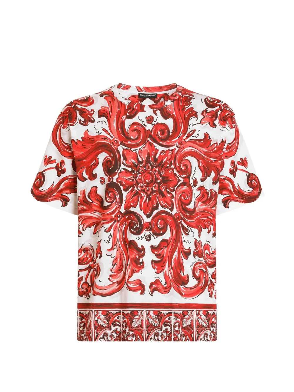 Dolce & Gabbana Men Cotton T-Shirt With Majolica Print