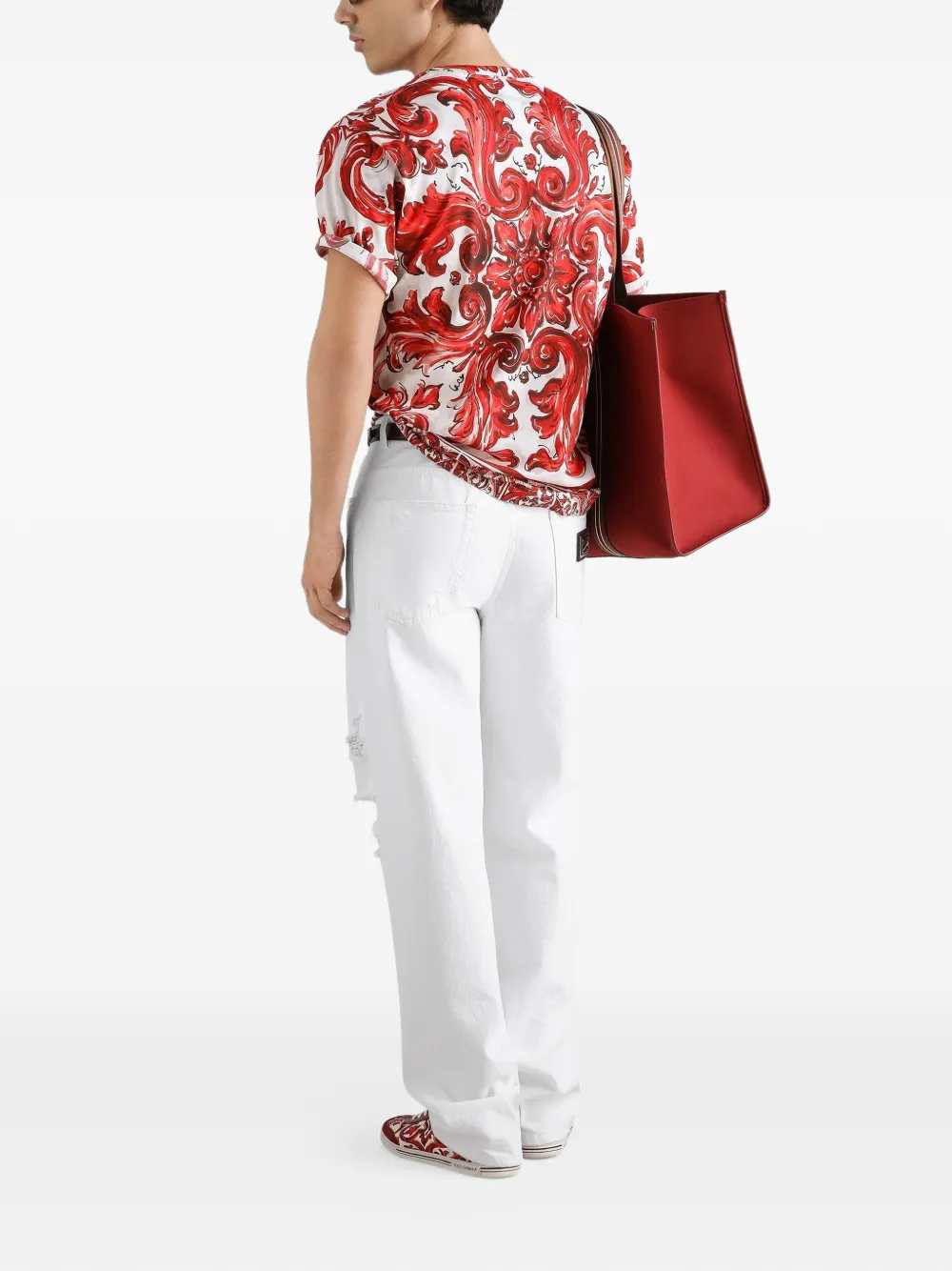 Dolce & Gabbana Men Cotton T-Shirt With Majolica Print
