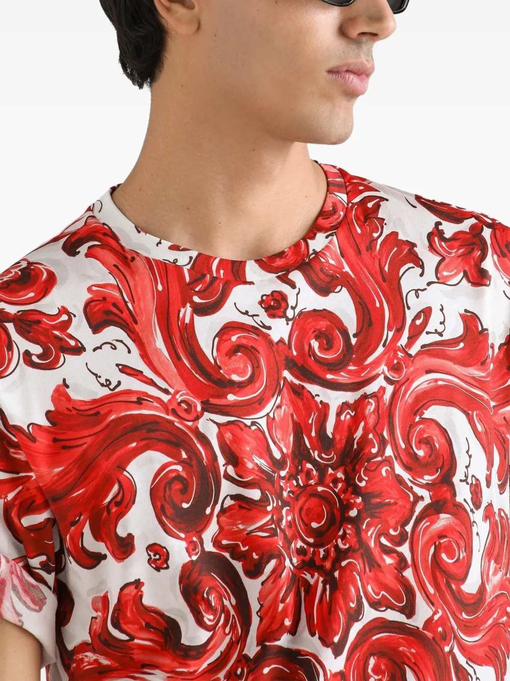 Dolce & Gabbana Men Cotton T-Shirt With Majolica Print
