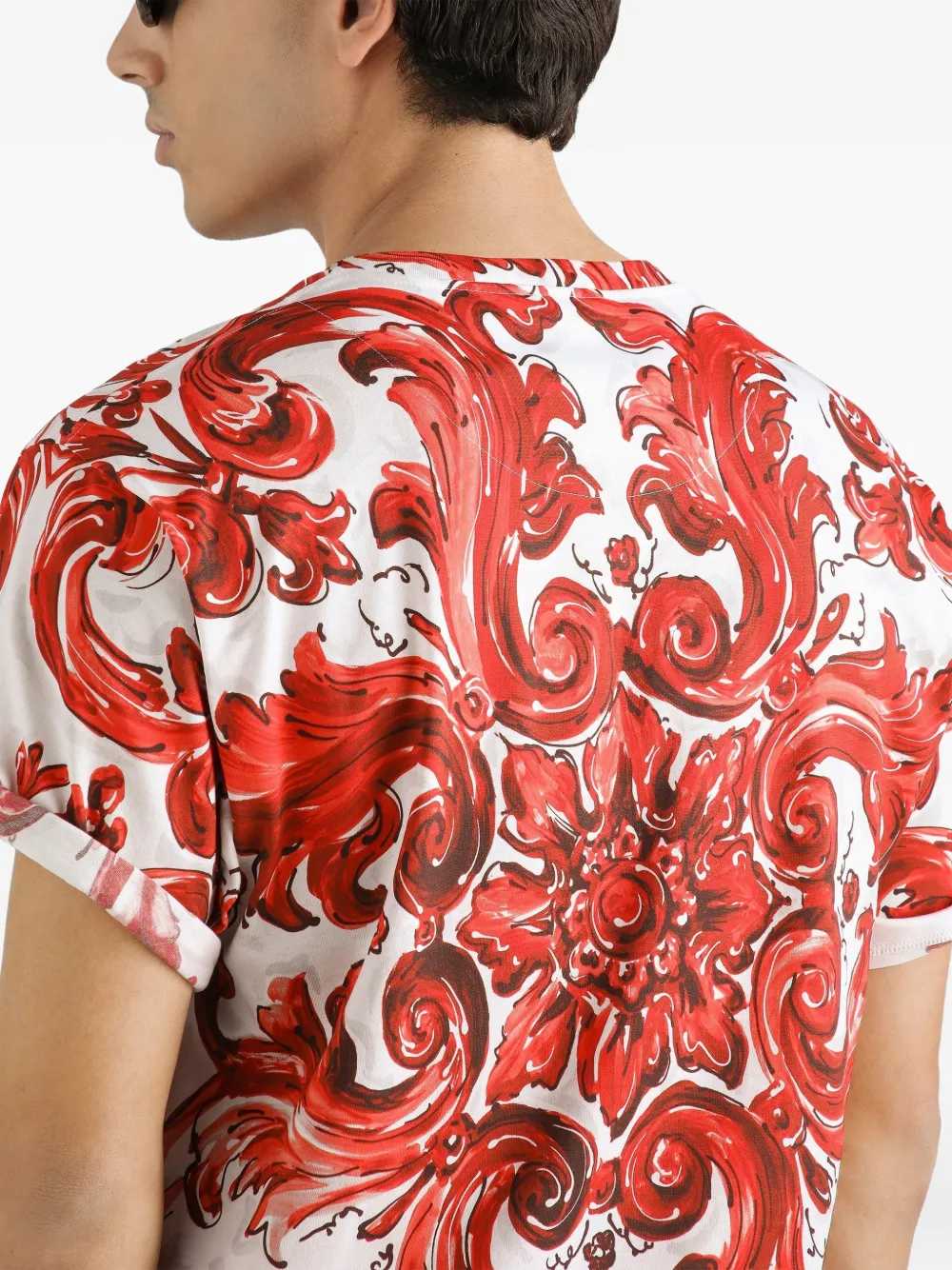 Dolce & Gabbana Men Cotton T-Shirt With Majolica Print