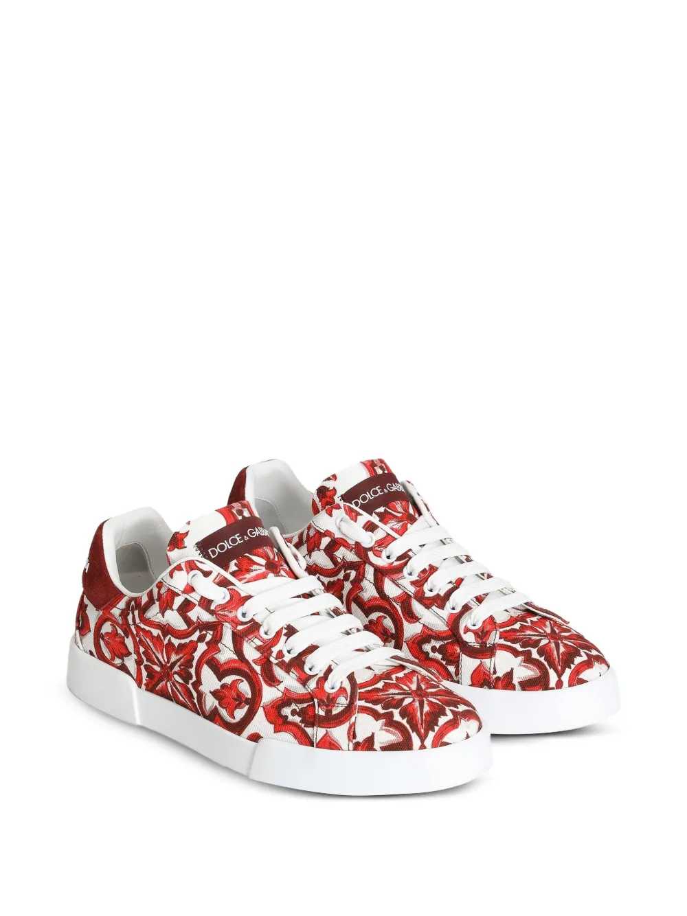 Dolce & Gabbana Men Portofino Canvas Sneakers With Majolica Print