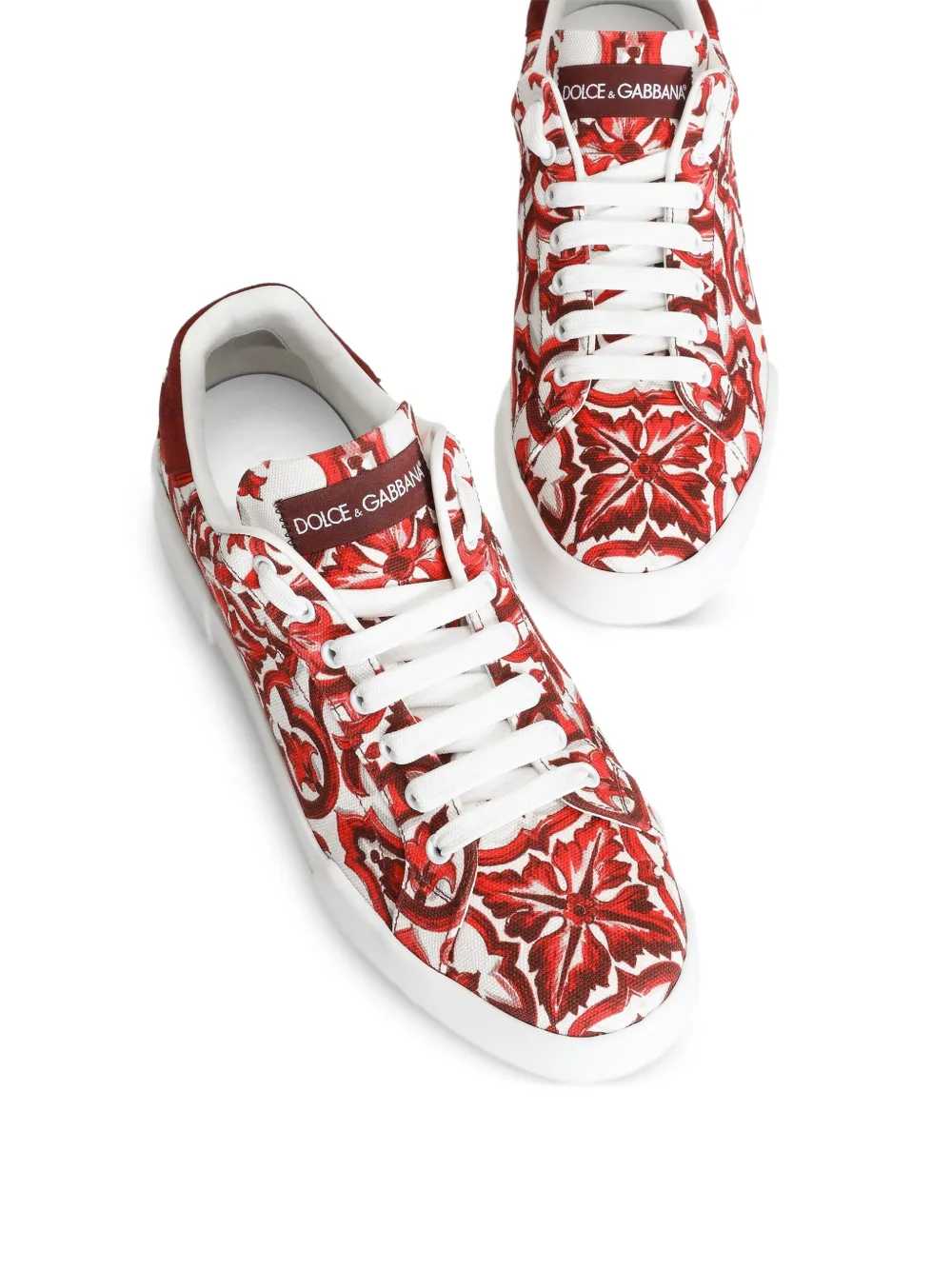 Dolce & Gabbana Men Portofino Canvas Sneakers With Majolica Print