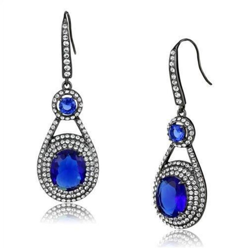 IP Light Black Stainless Steel Earrings with Synthetic Synthetic Glass in Sapphire