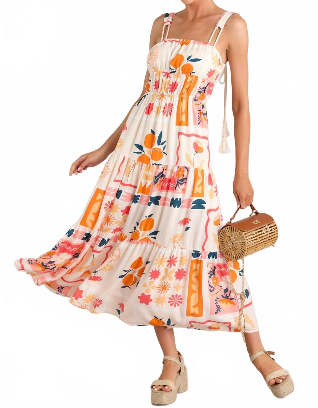 Printed Maxi Dress In Apricot