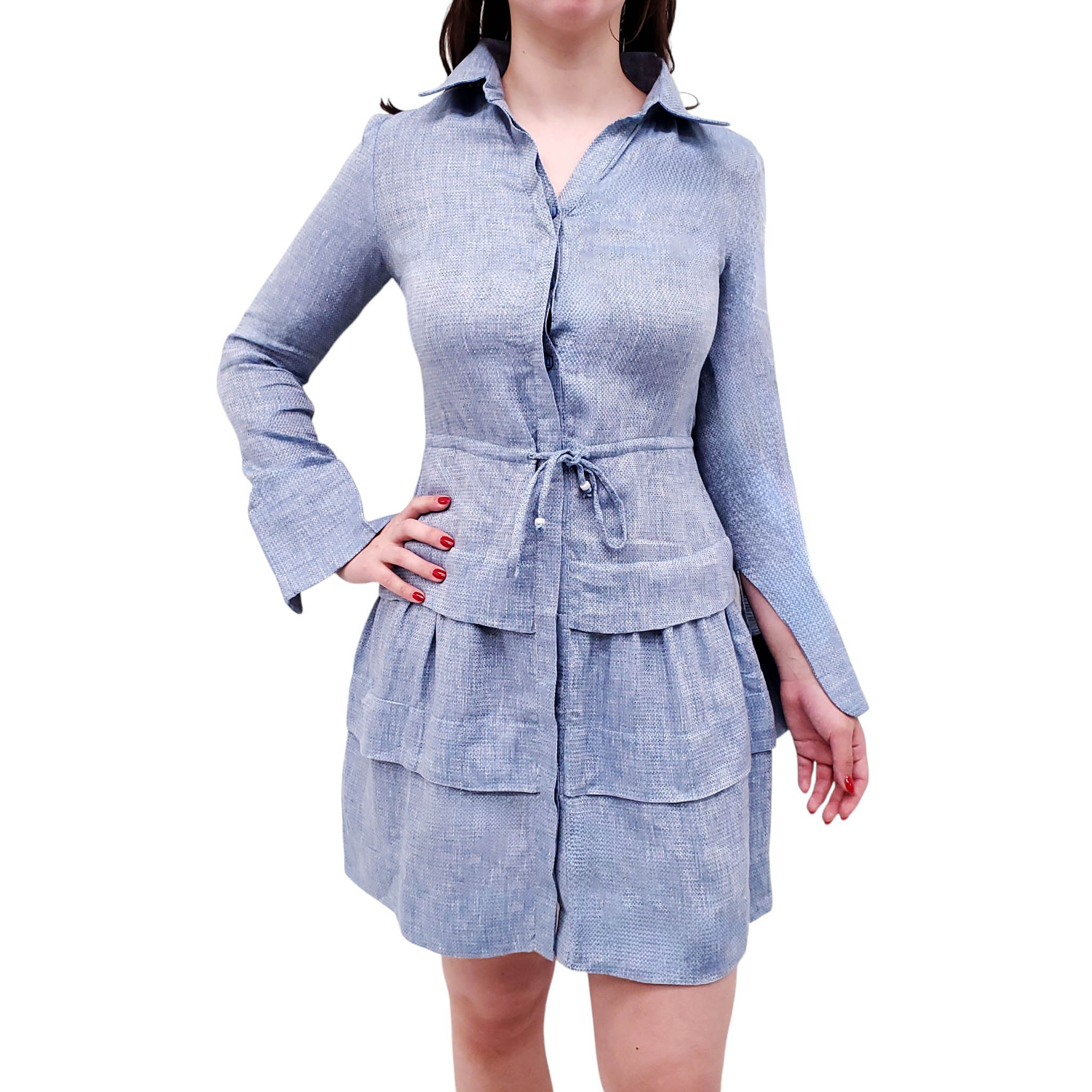 100% CAPRI BLUE LINEN DRESS - SIZE XS