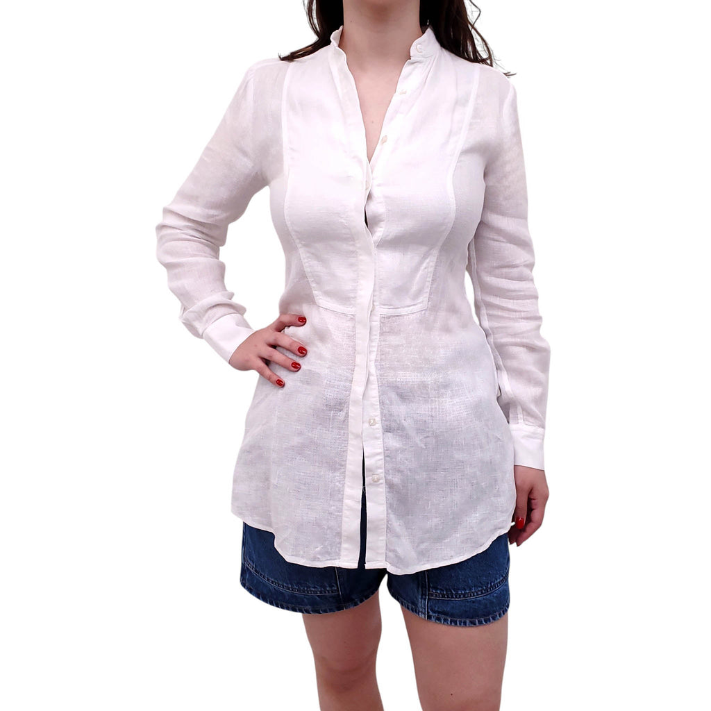 100% CAPRI WHITE LINEN BLOUSE - SIZE S
