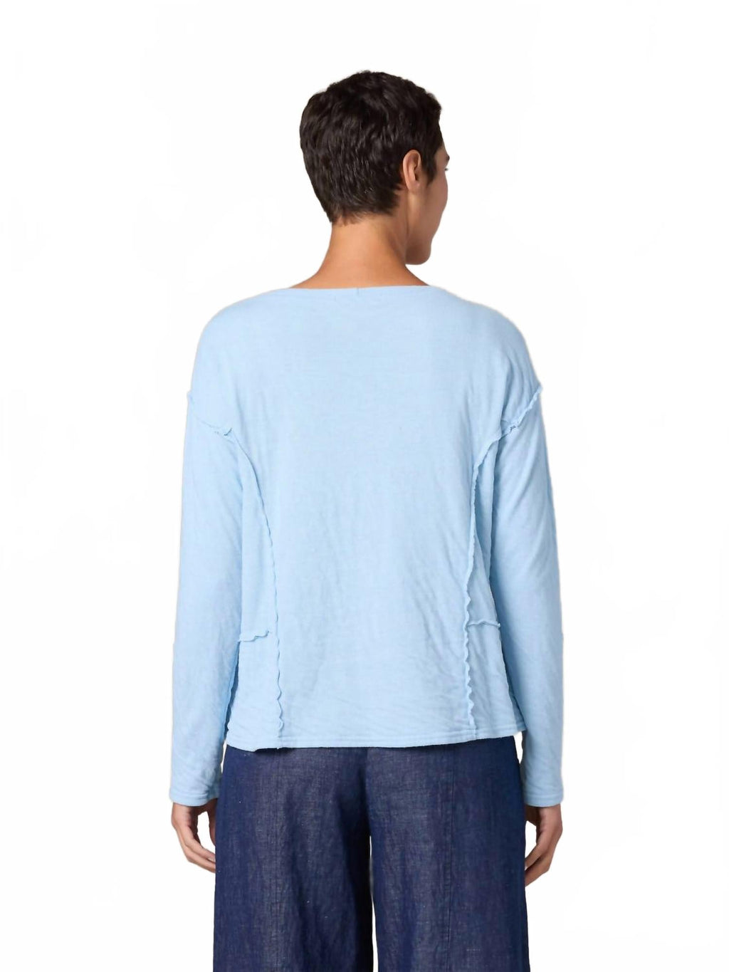Long Sleeve Raw Edge Top In Bellflower