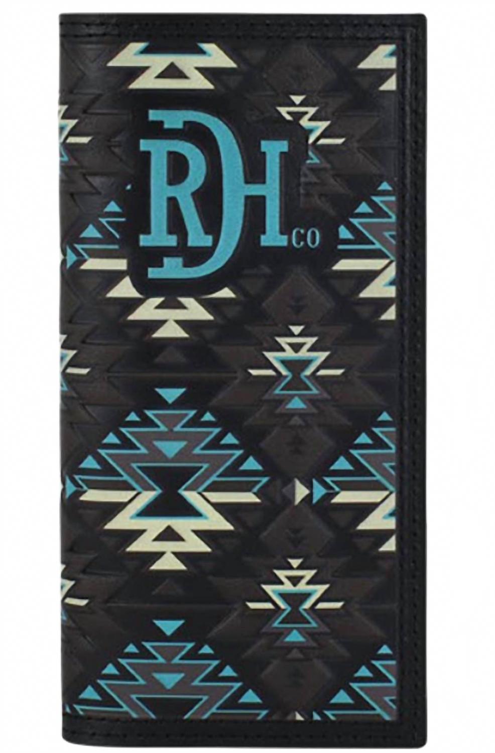 Men's Genuine Leather Aztec Design Wallet In Black/turquoise