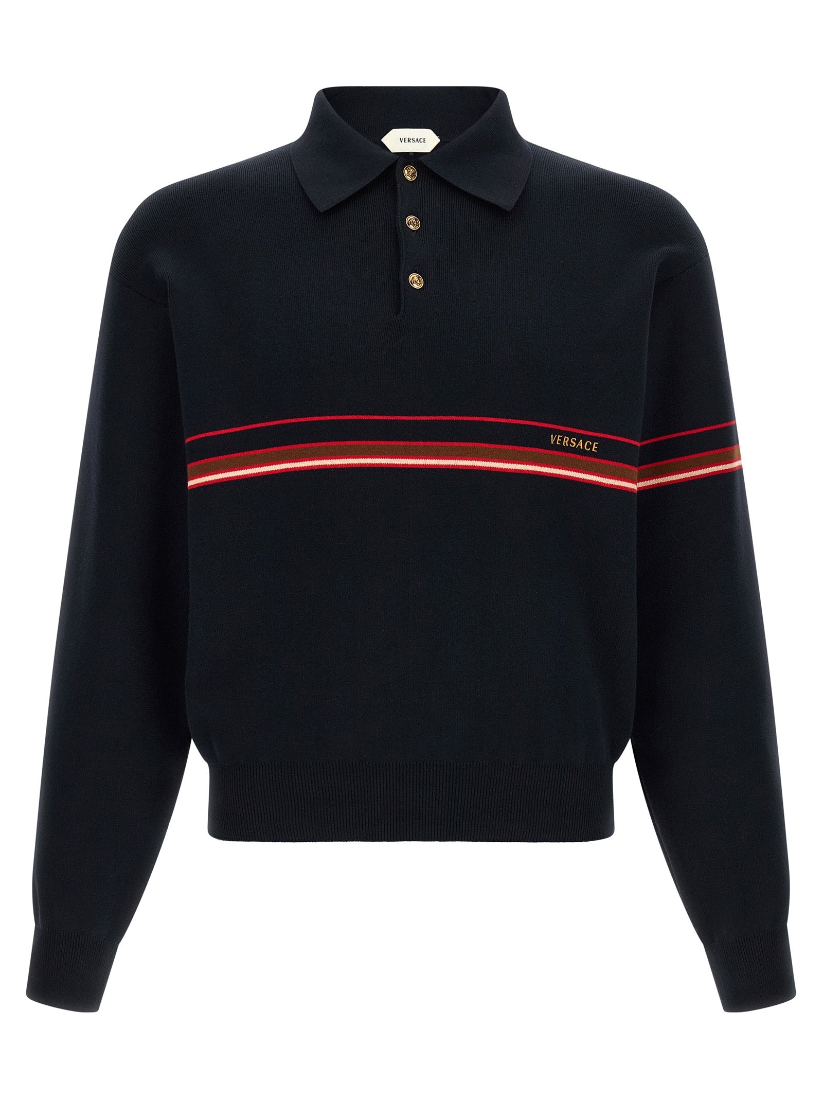 Versace Men Inlaid Striped Polo Shirt