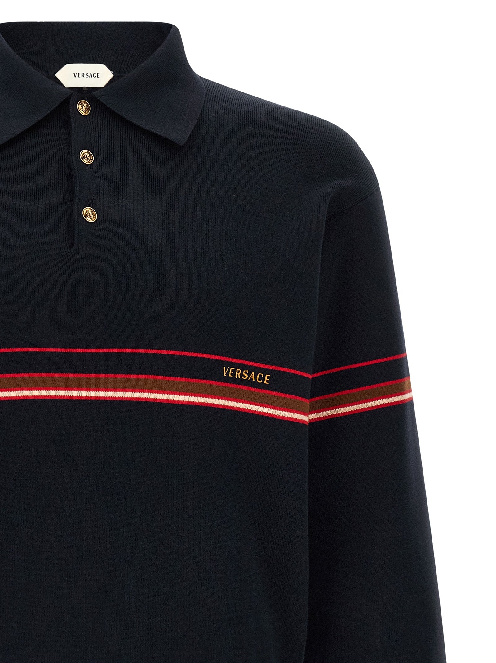 Versace Men Inlaid Striped Polo Shirt