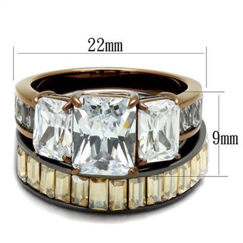 IP Light Black & IP Light coffee Stainless Steel Ring with AAA Grade CZ in Clear
