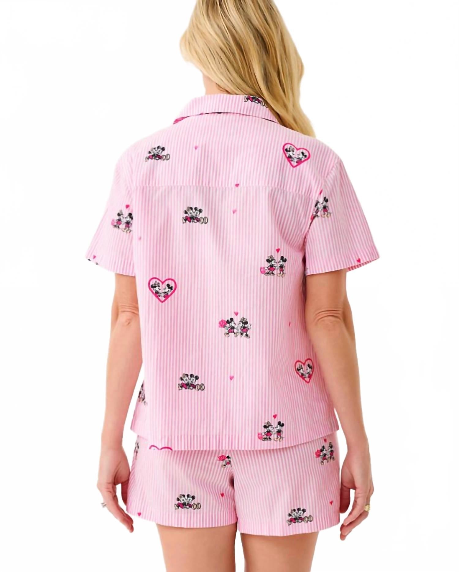 Mari Pj Button-Up Top In Multi Disney Half Drop Overprint