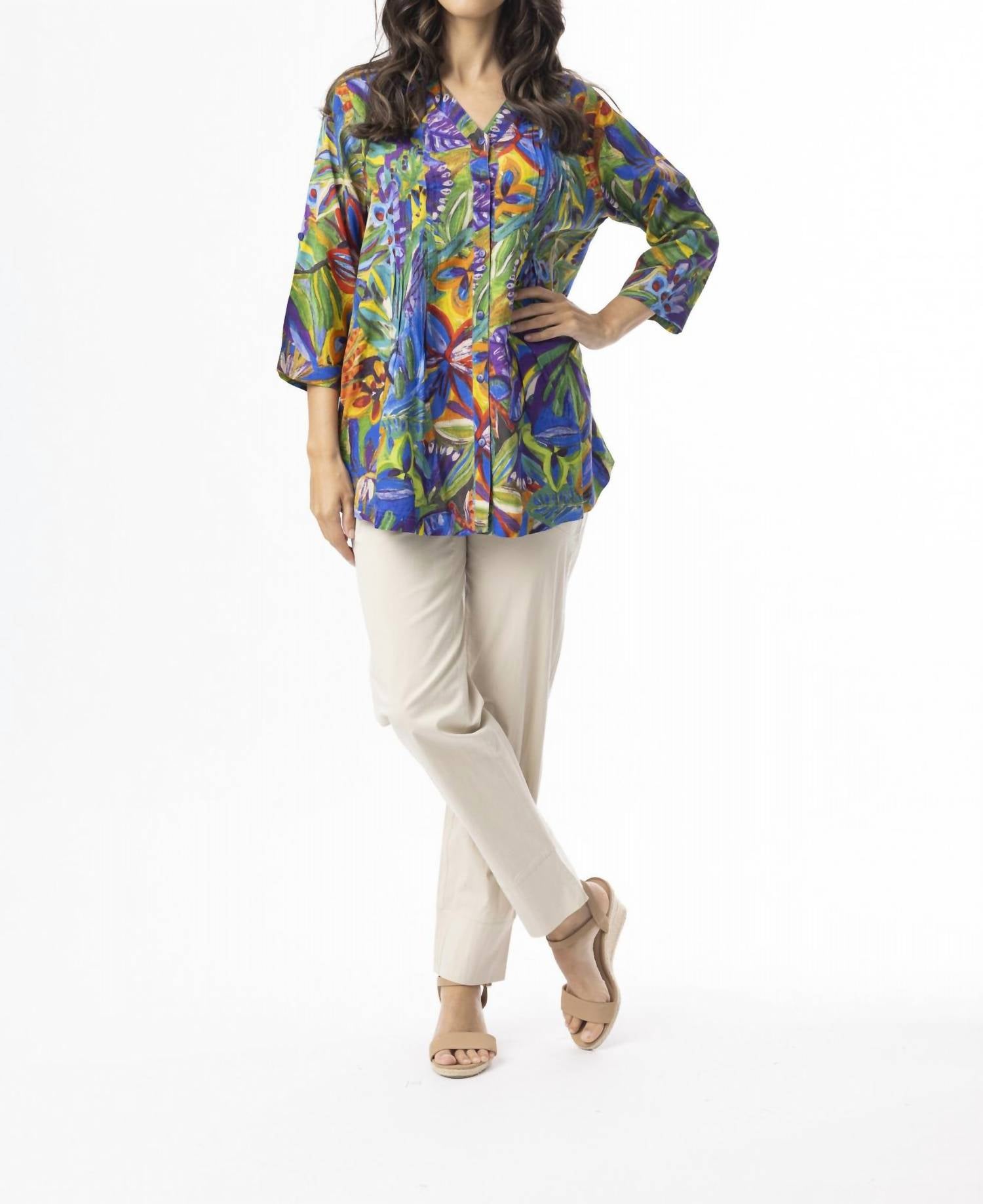 Zapallar Pleated Long Sleeve Top In Multi