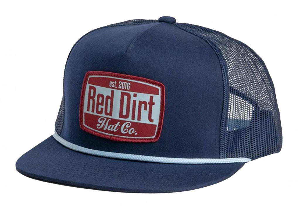 Men's Howdy Patch 5 Panel Flat Trucker Rope Cap In Navy