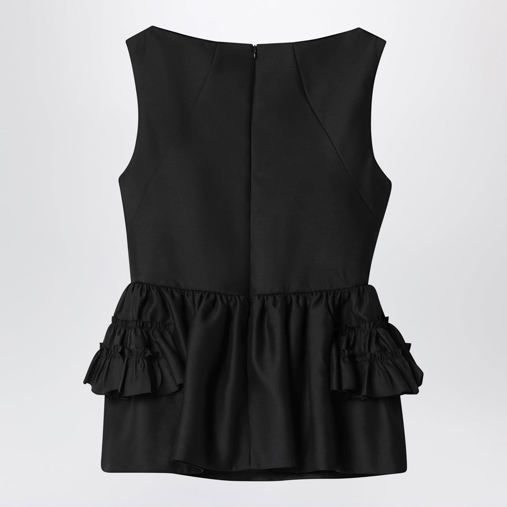 Dries Van Noten Black Wool And Silk Ruffled Top Women