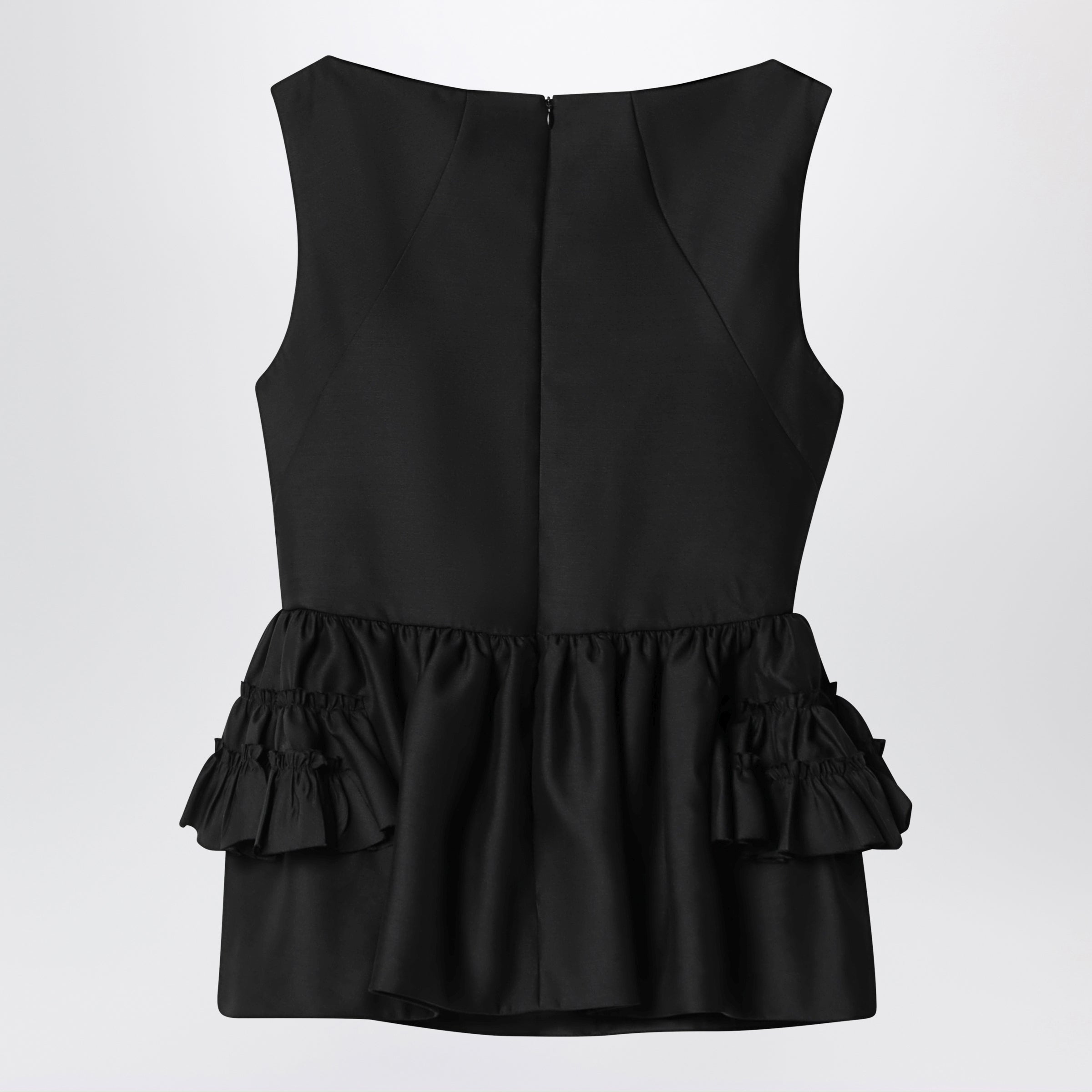 Dries Van Noten Black Wool And Silk Ruffled Top Women