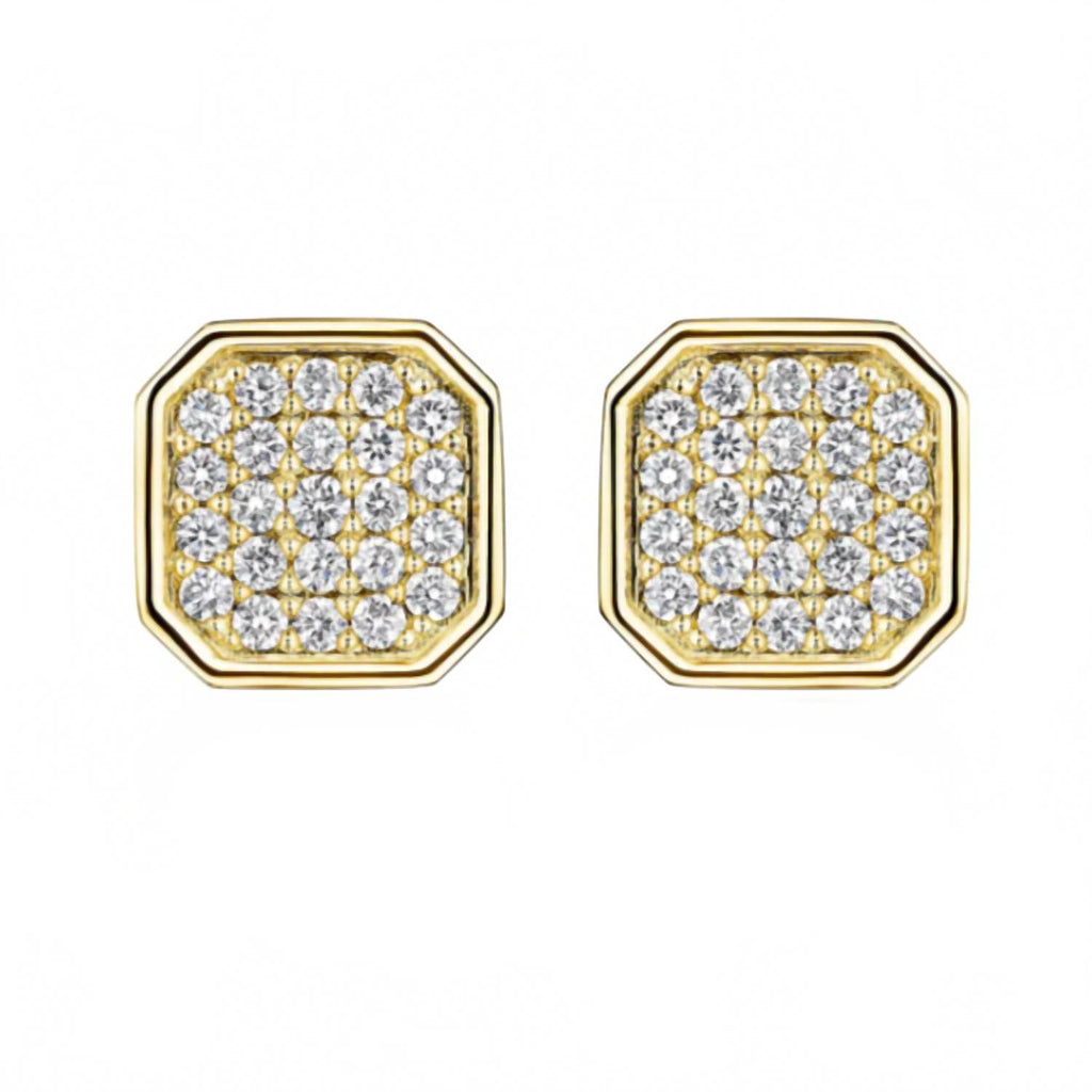 Women's Asscher Shape Pavé Stud Earrings In Gold