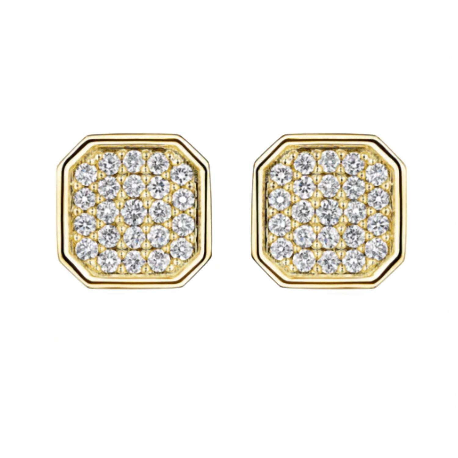 Women's Asscher Shape Pavé Stud Earrings In Gold