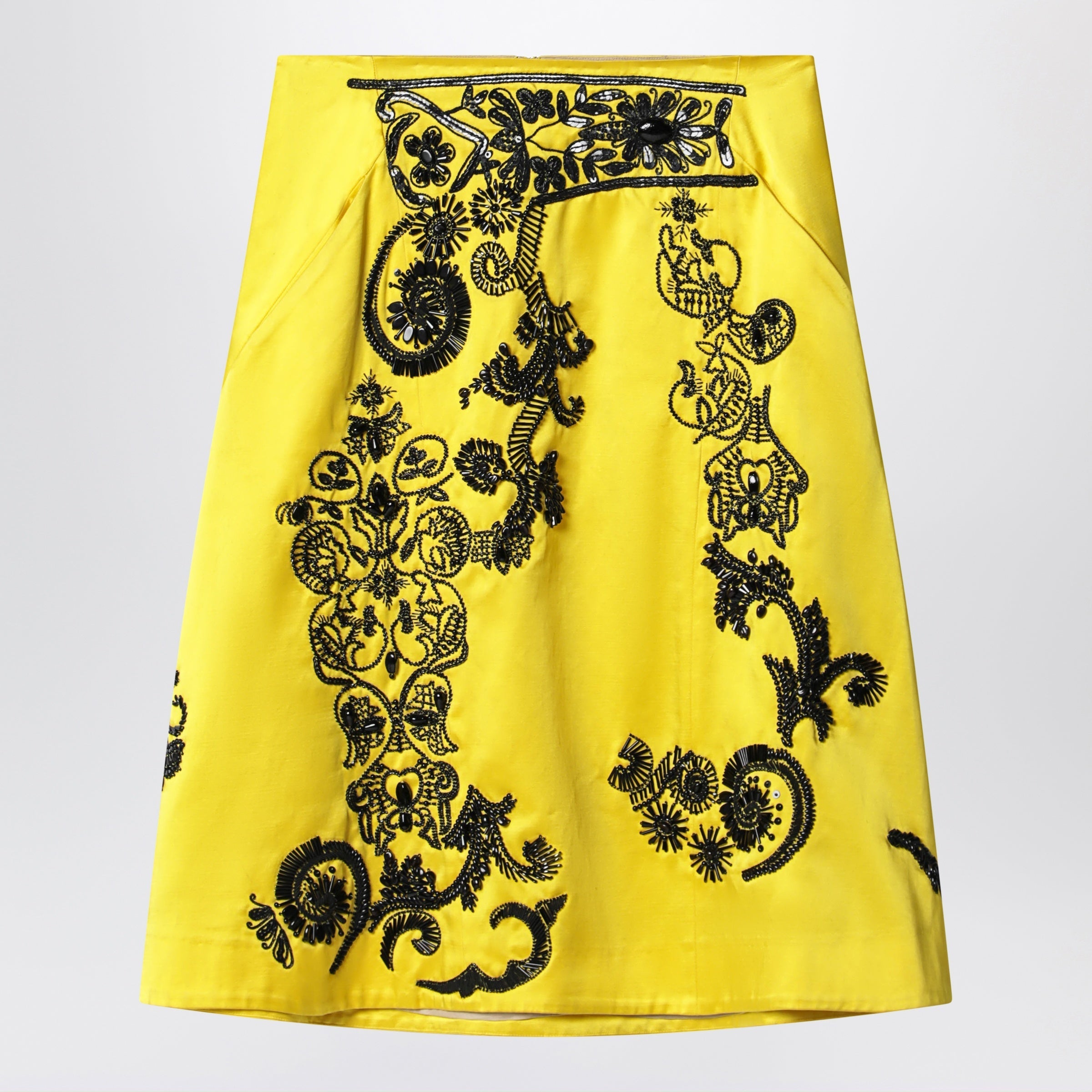 Dries Van Noten Yellow Skirt With Black Sequin Embroidery Women
