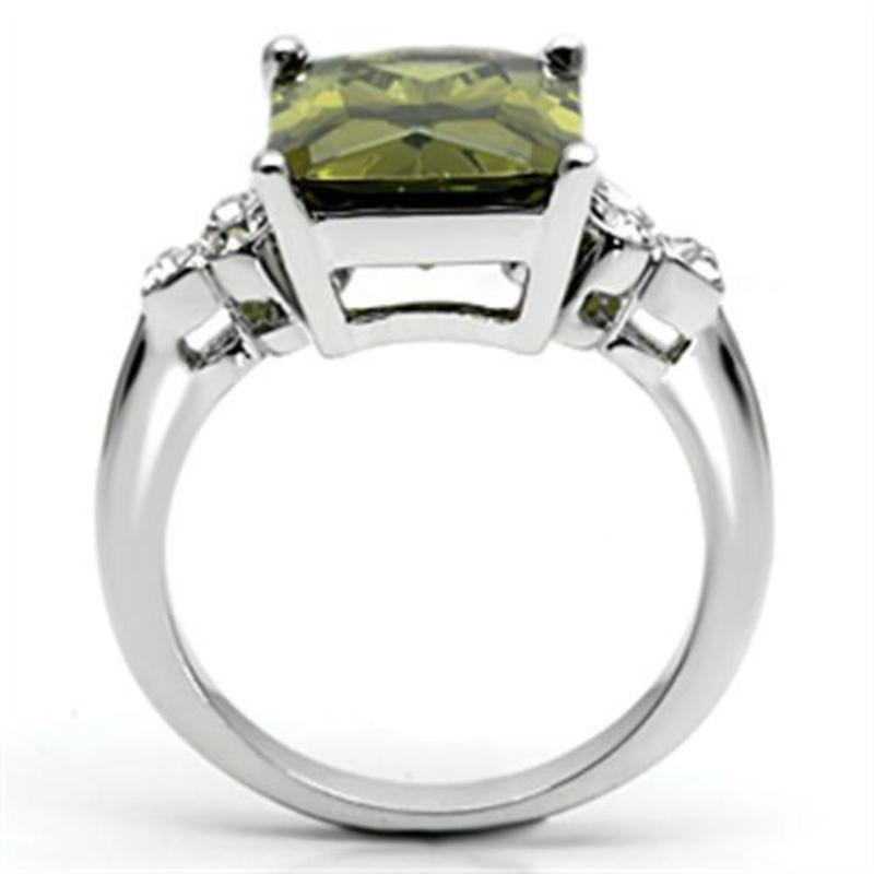 Rhodium Brass Ring with AAA Grade CZ in Olivine color