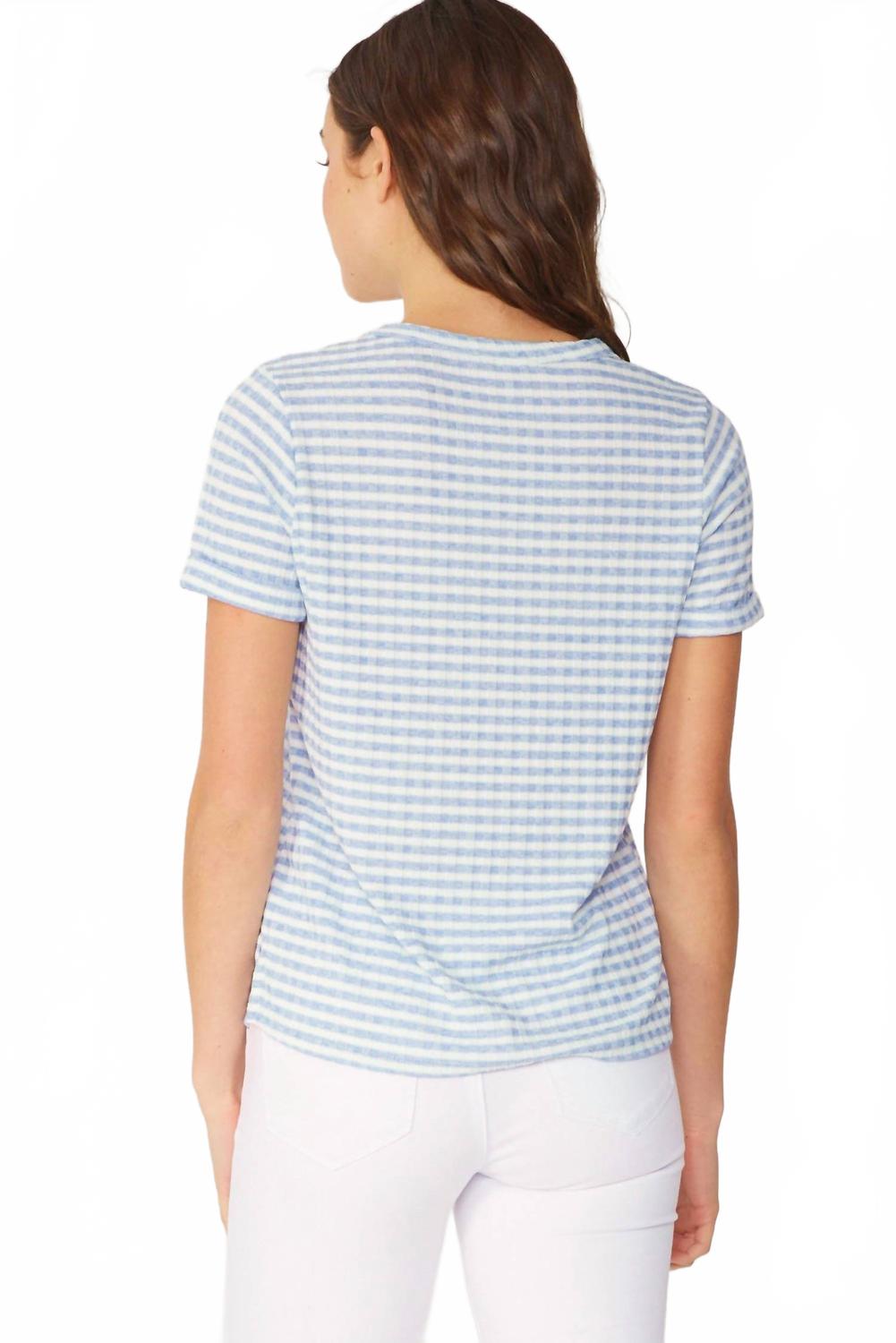 Stripe Ribbed Knit Short Sleeve Top In Light Blue