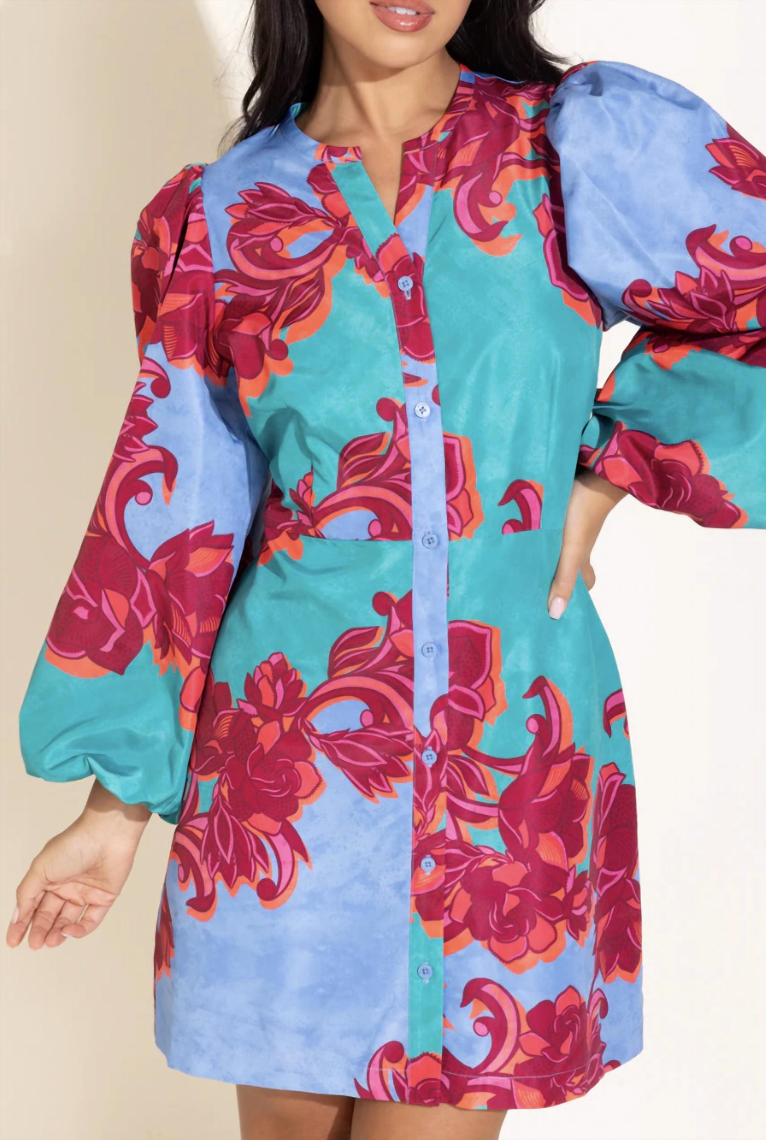 Cactus Flower Athena Dress In Multi