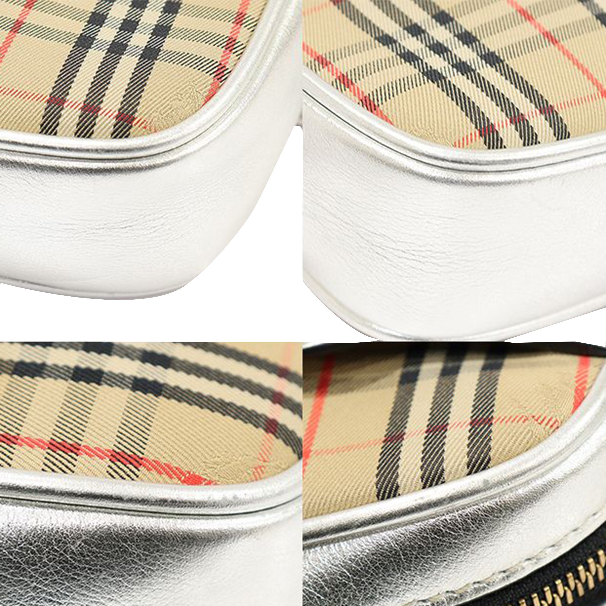Check Silver Leather Gold-tone Link Belt Bag